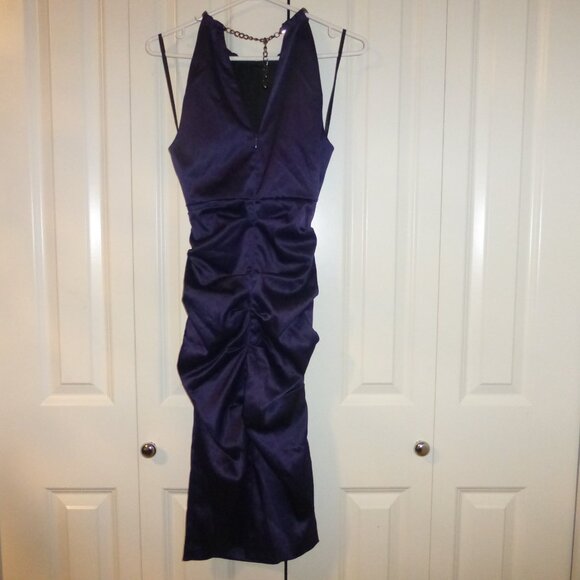 LE-CHATEAU purple plum silky satin cocktail party midi dress - NWT! - Picture 8 of 12